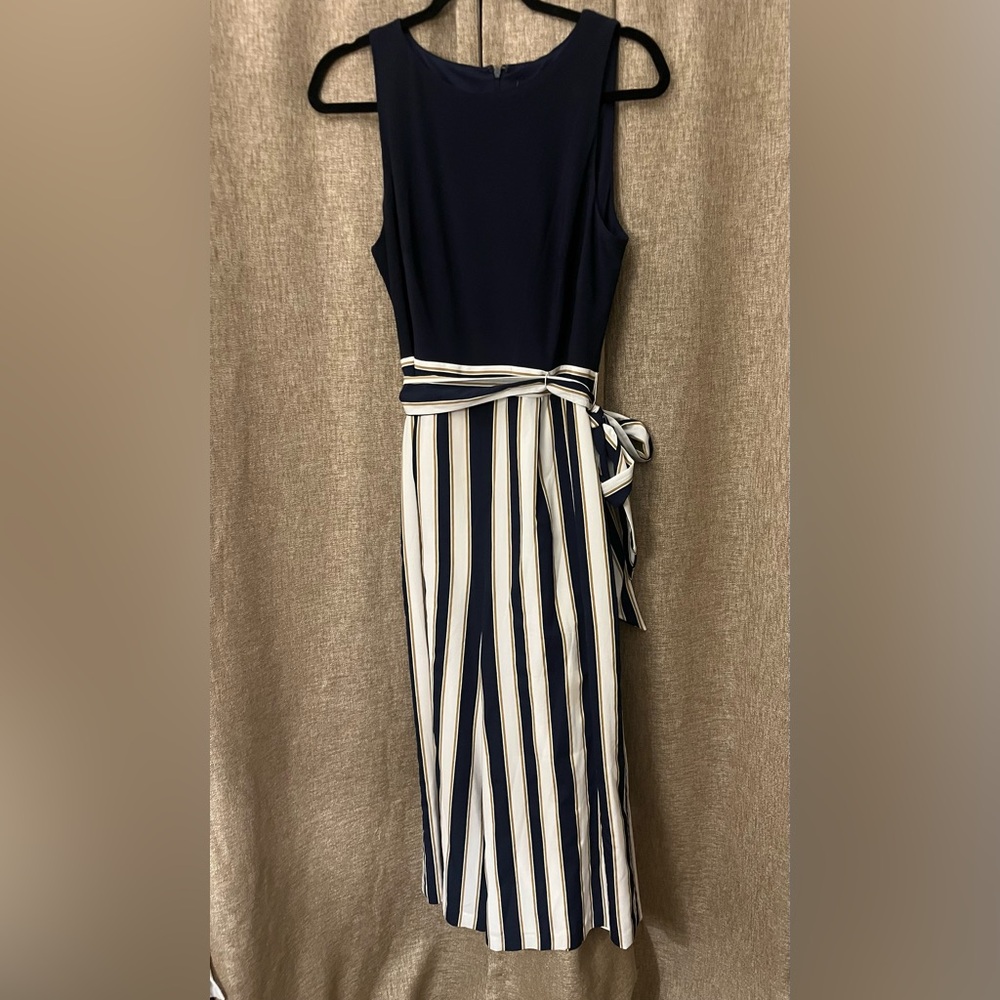 Vince Camuto Blue and White w Gold Striped Pant Jumpsuit
